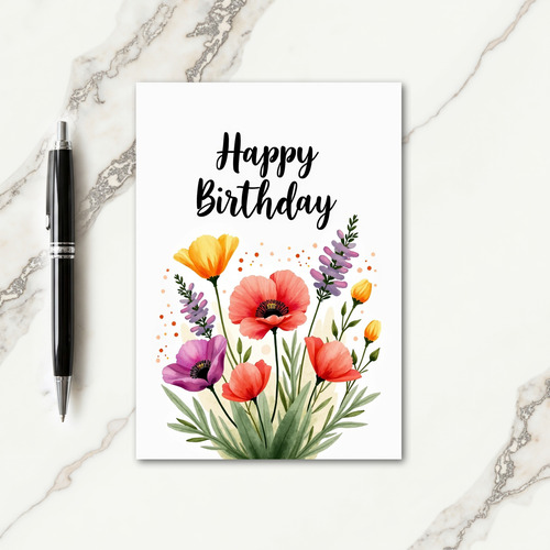 Calligraphy Floral Birthday Card