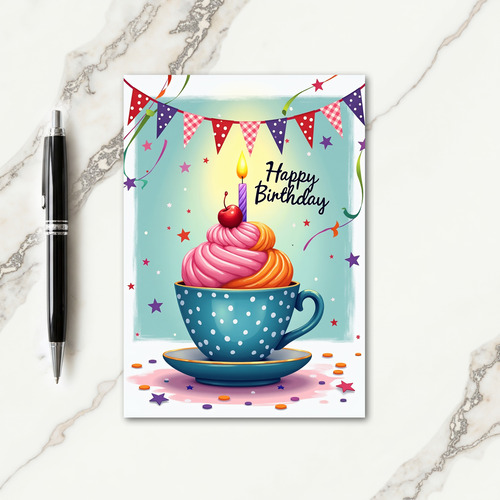 Candlelit Teacup Birthday Card
