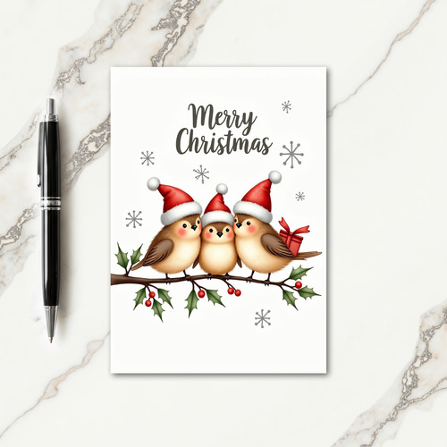 Capped Birds Christmas Card