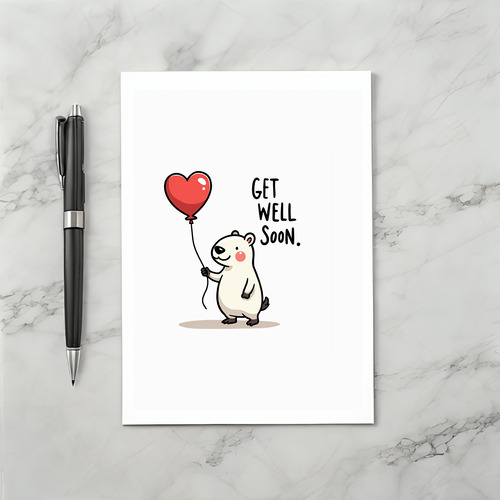 Capybara Get Well Soon Card with Heart Balloon