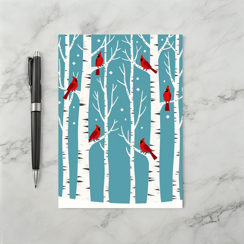 Cardinals Birch Trees Winter Snow
