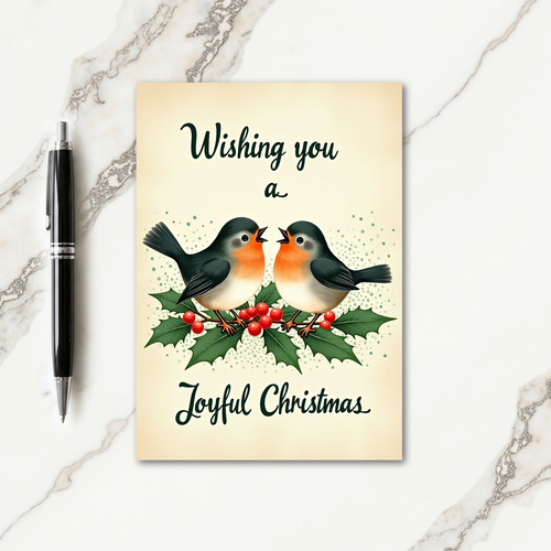 Caroling Birds Holly Card