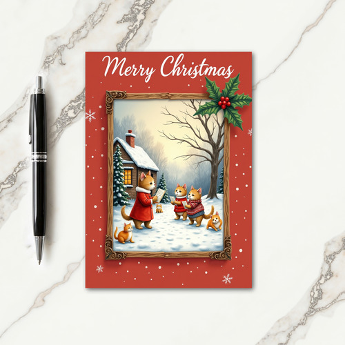 Caroling Cats Winter Scene Card