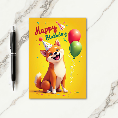 Cartoon Canine Party Hat Card