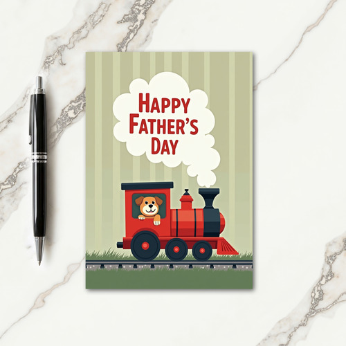 Cartoon Dog Fathers Day Train Card
