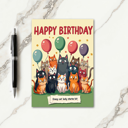 Cartoon Felines Birthday Card