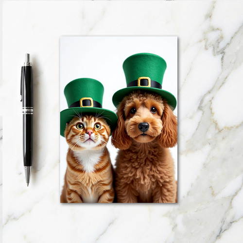 Cat And Dog Hats Greeting Card