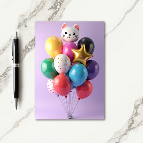 Cat Balloon Birthday Wish Card