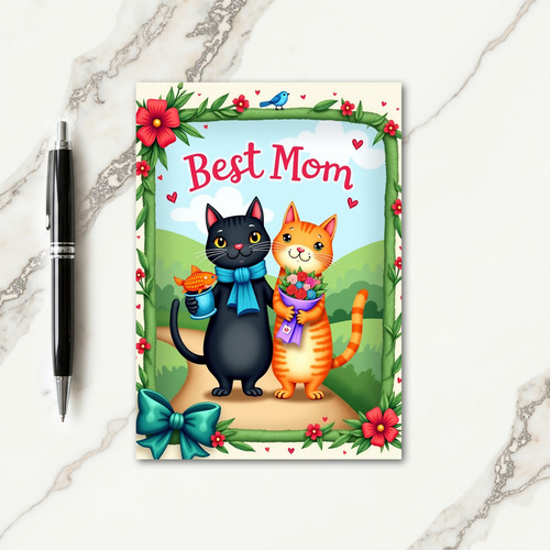 Cat Best Mom Floral Card