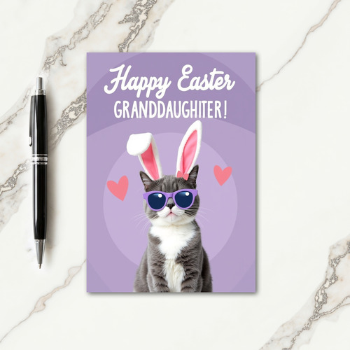 Cat Easter Granddaughter Heart Card