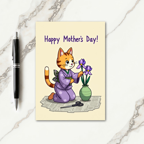 Cat Floral Mothers Day Card
