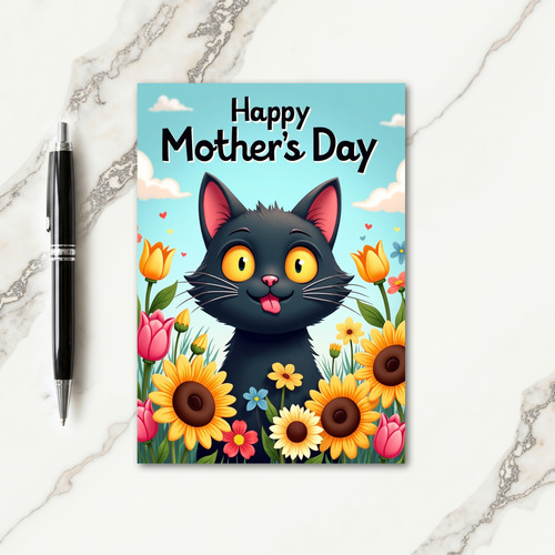 Cat Floral Mothers Day Greeting Card