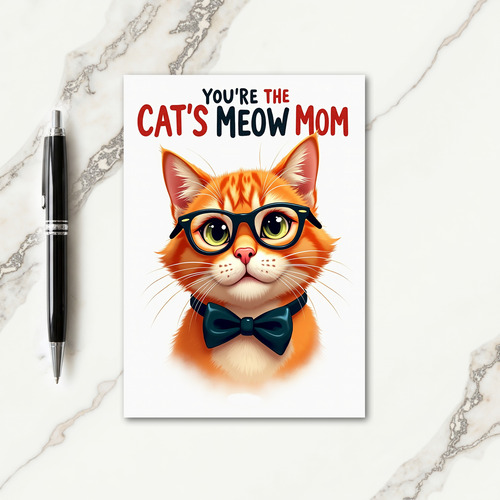 Cat Mom Bow Tie Illustration Card