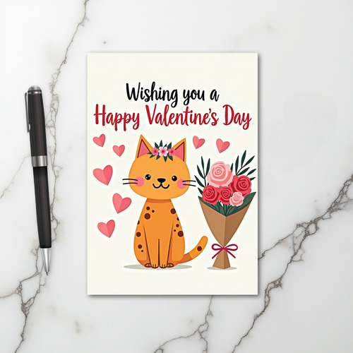 Cat Valentines Roses Card