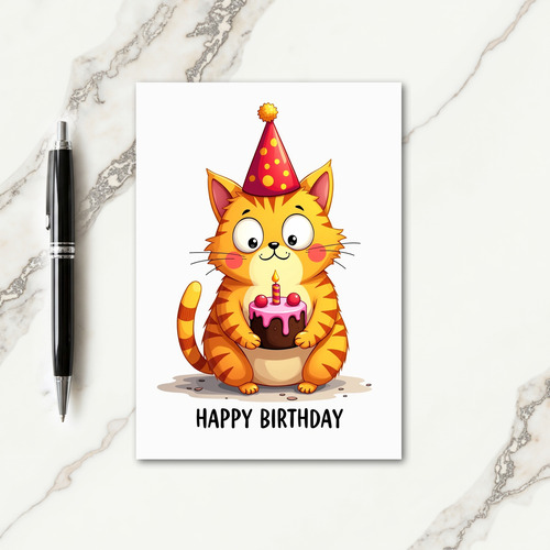 Cat With Cake Birthday Card