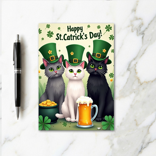 Cats In Hats Clover Pattern Card