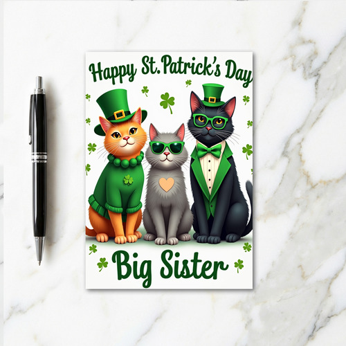 Cats St Patricks Day Big Sister Card