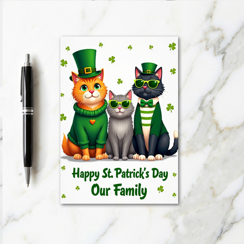 Cats St Patricks Day Family Card