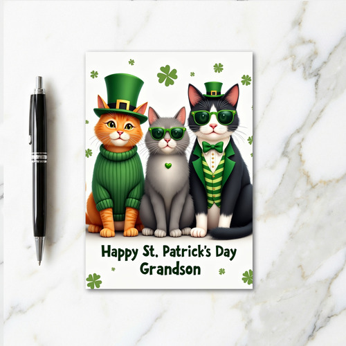 Cats St Patricks Day Grandson Card