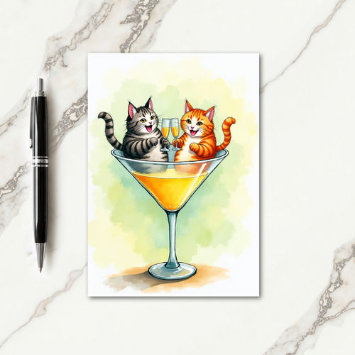 Cats Toasting Birthday Card