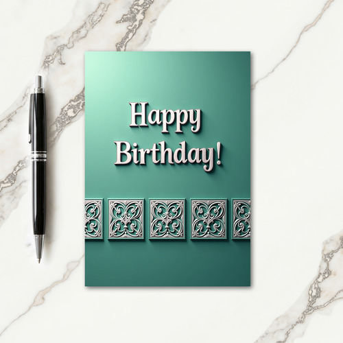 Celebration Birthday Teal Filigree Card