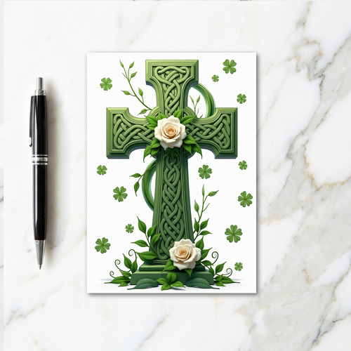 Celtic Cross Greenery Roses Card