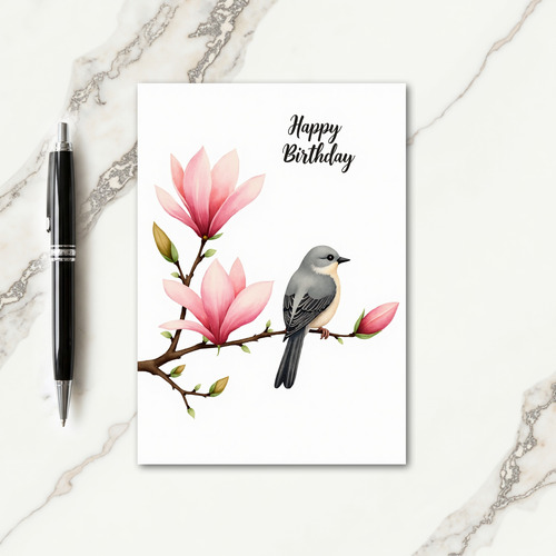 Charming Bird Blossom Birthday Card