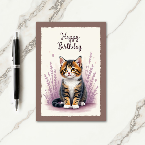 Charming Birthday Lavender Cat Card