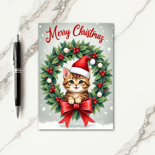 Charming Feline Wreath Christmas Card