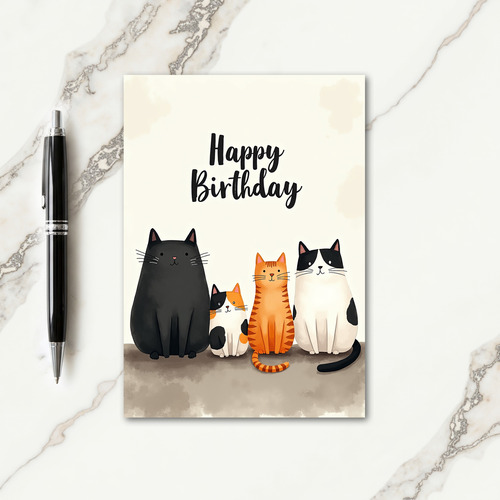 Charming Four Cats Birthday Card