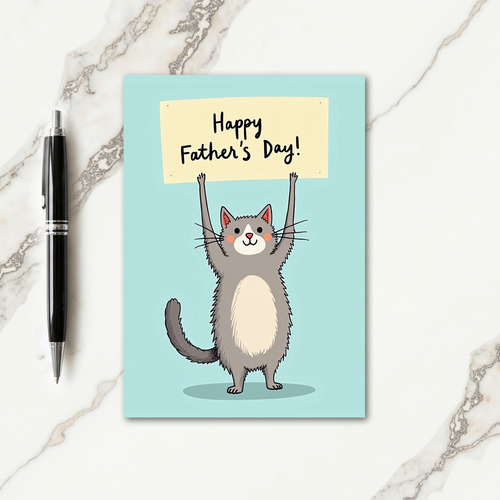 Charming Grey Cat Father Card