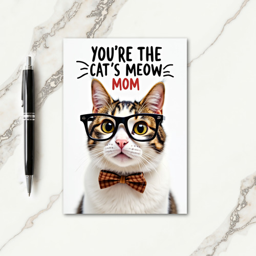 Checkered Bow Cat Card
