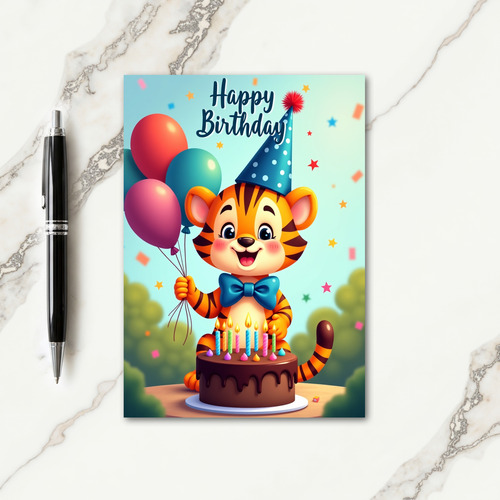 Cheerful Balloon Cat Card