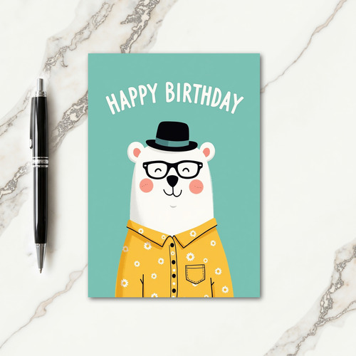 Cheerful Birthday Bear Glasses Card