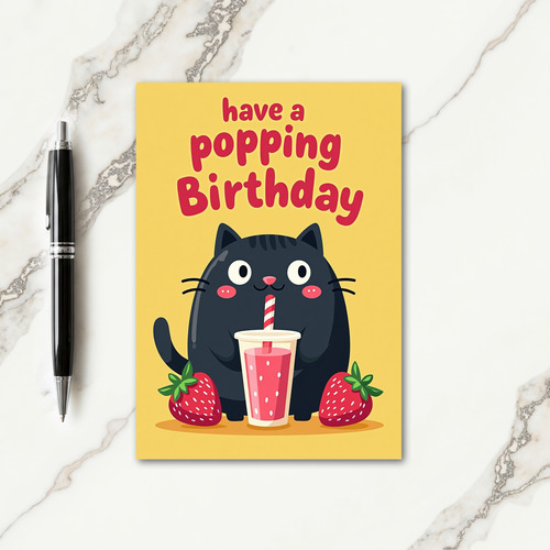 Cheerful Birthday Black Cat Drink Card
