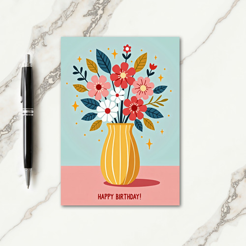 Cheerful Birthday Floral Vase Card