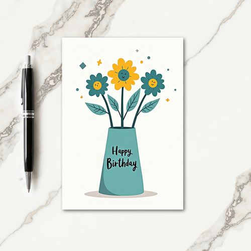 Cheerful Birthday Smiley Flowers Card