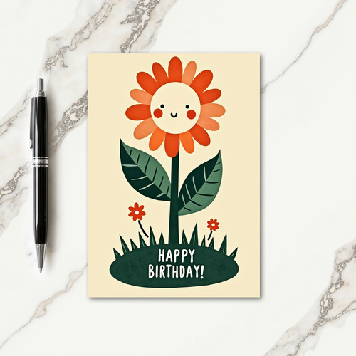 Cheerful Birthday Smiling Flower Card