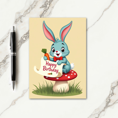 Cheerful Blue Bunny Birthday Card