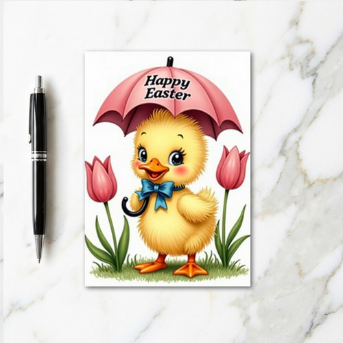 Cheerful Chick Under Umbrella Card