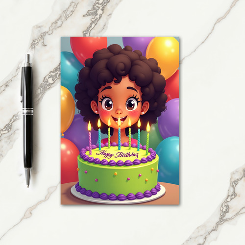 Cheerful Curly Hair Birthday Card