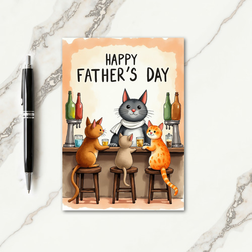 Cheerful Fathers Day Feline Card