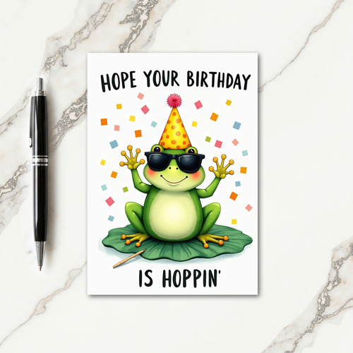 Cheerful Frog Party Hat Card