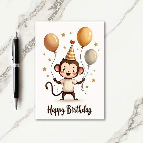 Cheerful Monkey Balloon Card