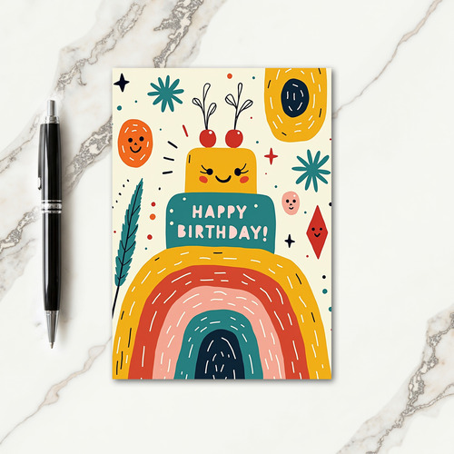 Cheerful Rainbow Cake Card