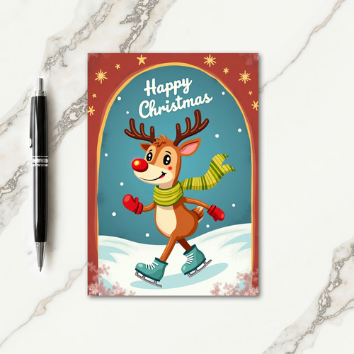 Cheerful Skating Deer Card