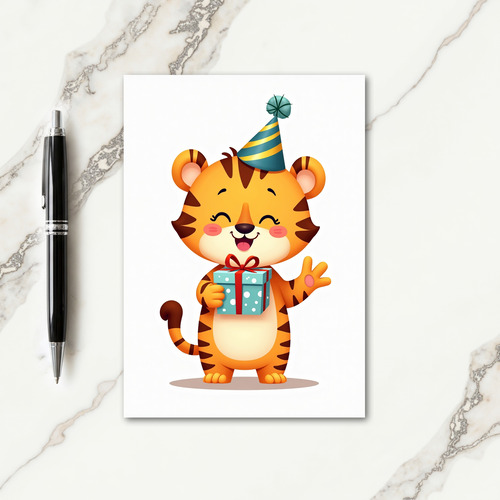 Cheerful Striped Cub Birthday Card