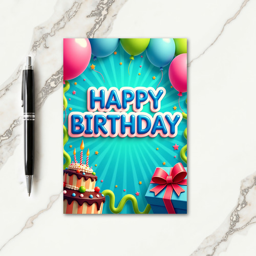 Cheerful Teal Ray Birthday Card