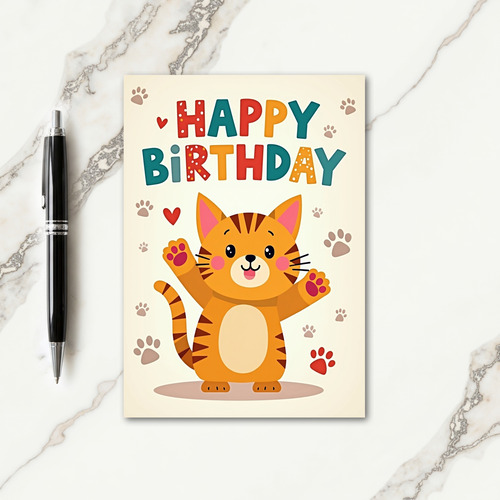 Cheerful Whimsical Cat Card