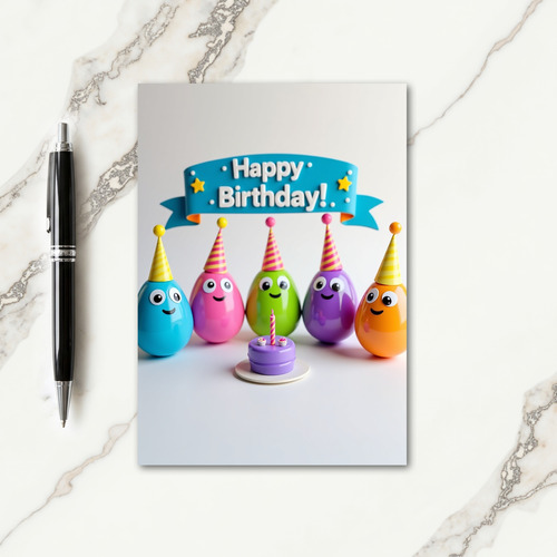 Cheerful Whimsical Figures Birthday Card